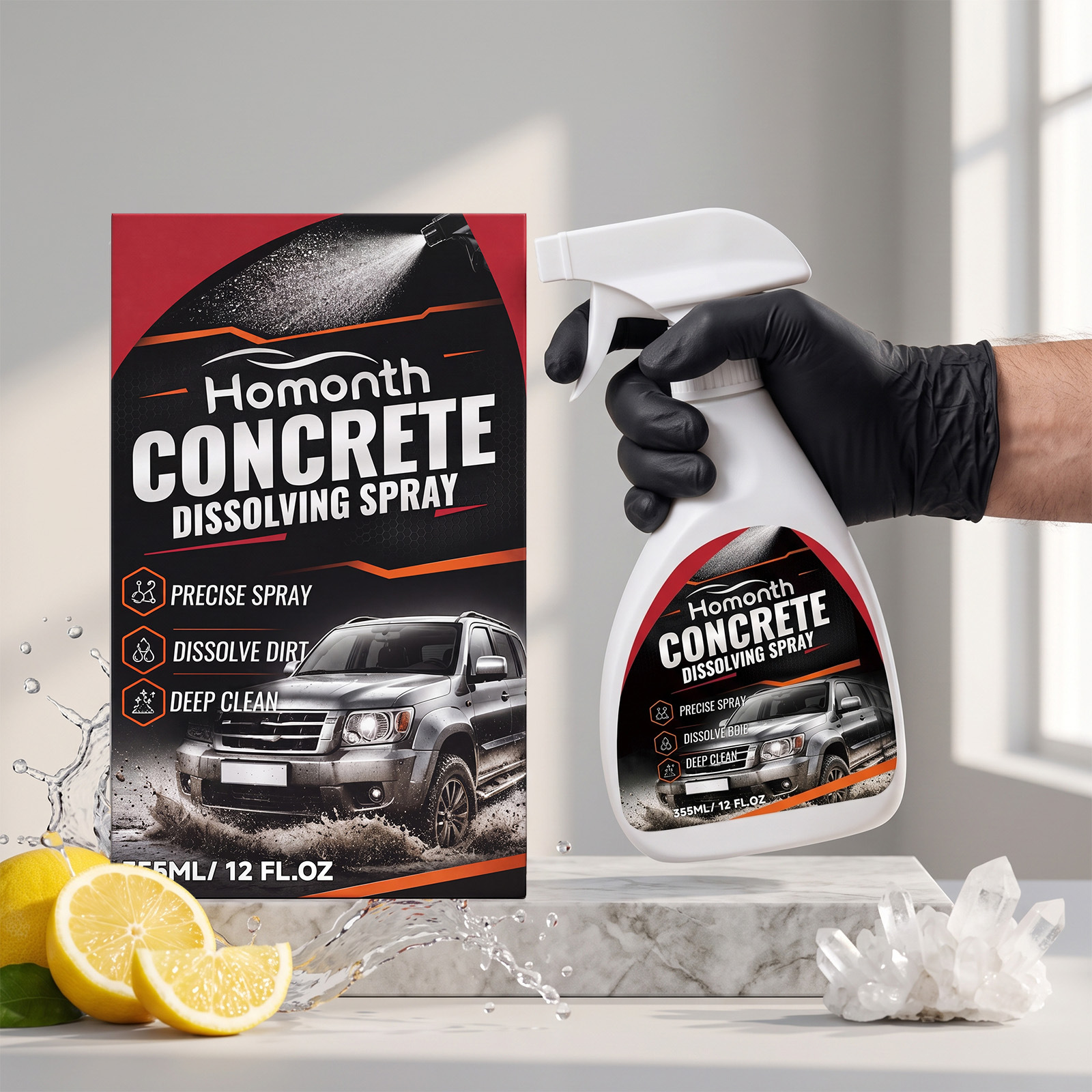 Homonth Concrete Dissolver Gentle and Non-Damaging to Paint, Cleans Concrete Residues, Maintains Car Paint, and Removes Stains