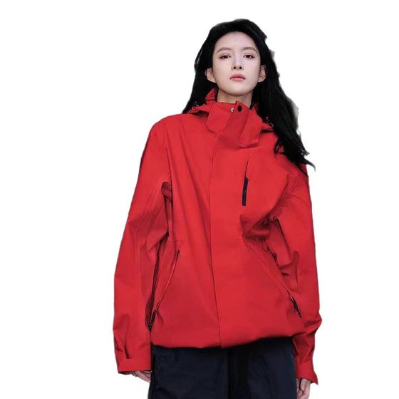 [Dazzling Red] Big Brand Flat for Outdoor Jacket Women's Three-in-One Jacket Windproof Waterproof Mountaineering Men's 2025 New