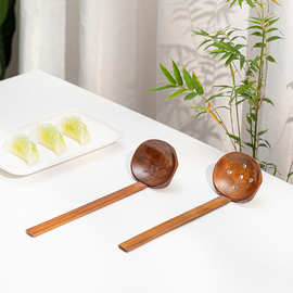 日式木质拉面汤勺漏勺龟甲勺火锅麻辣烫长柄勺简约家用原木餐具
