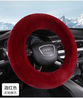 Steering wheel cover – Rabbit Fur Car Steering Wheel Cover - wine-red-38cm