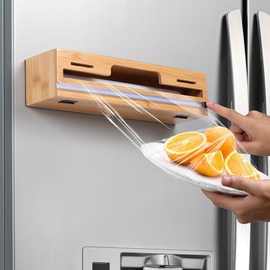 竹木保鲜膜盒家用壁挂式保鲜膜锡箔纸切割器保鲜袋抽拉壁挂收纳盒