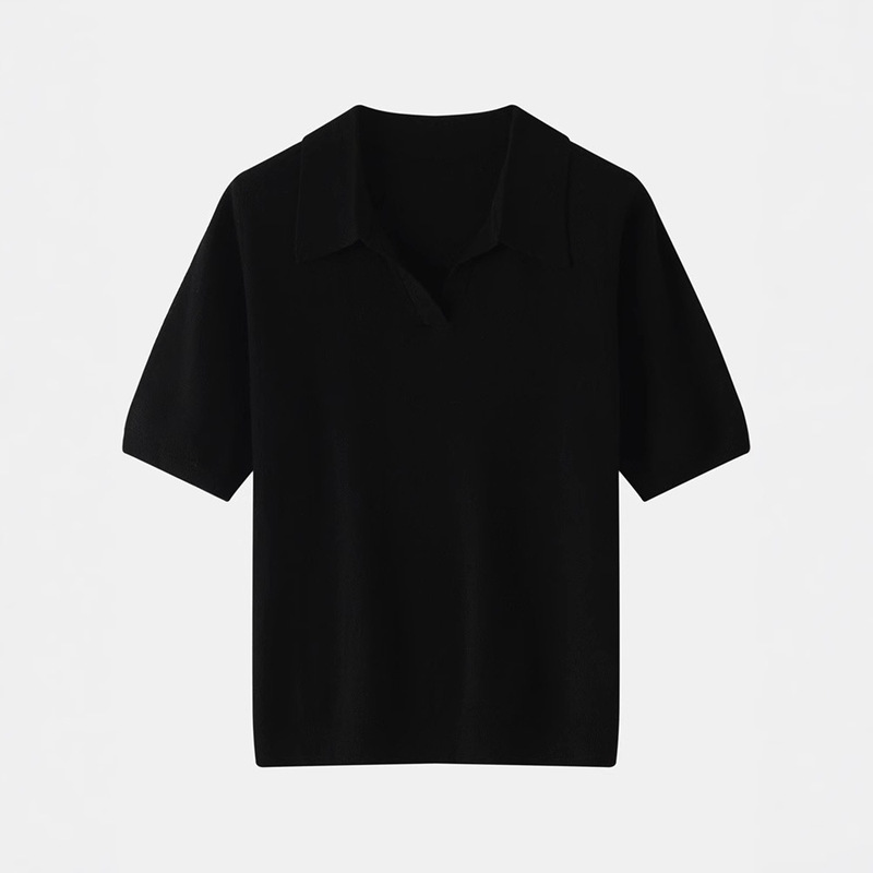 Fine-Spun Cashmere Women's Plain Solid Color Thin T-Shirt Polo Collar Base Summer New Knit Half-Sleeve Silk Short-Sleeve