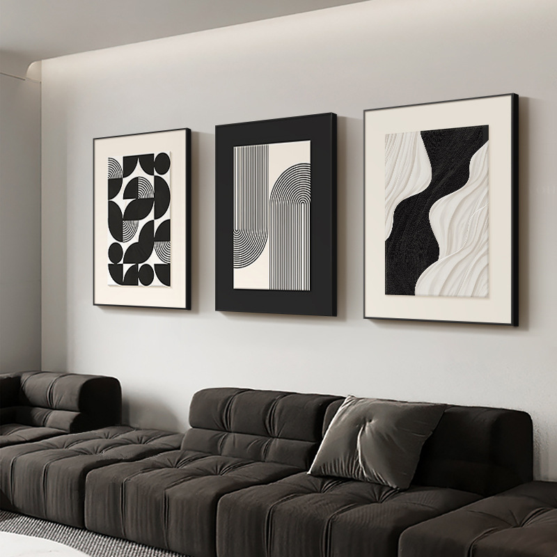 Modern Minimalist Living Room Decorative Painting Triptych Black and White Geometric Combination Abstract Normcore Sofa Background Wall Hanging Painting Mural