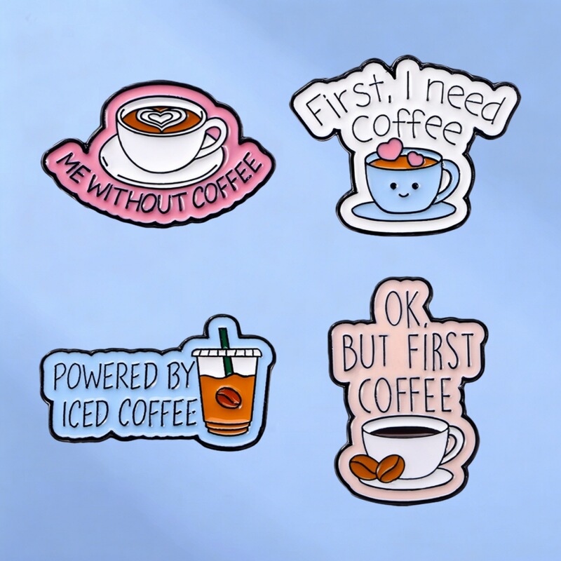 Coffee Lovers Fun Brooch Set Creative Coffee Cup Metal Badge Niche Personalized Pin Accessories Ready for Sale