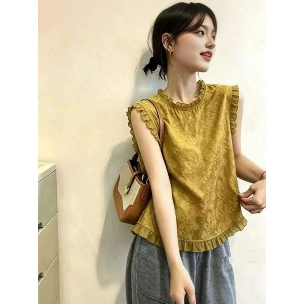 Summer fashionable elegant lace vest with a round collar sleevless