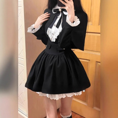 微胖mm法式设计感千金风斗篷披肩连衣裙女甜美气质收腰蓬蓬裙套装