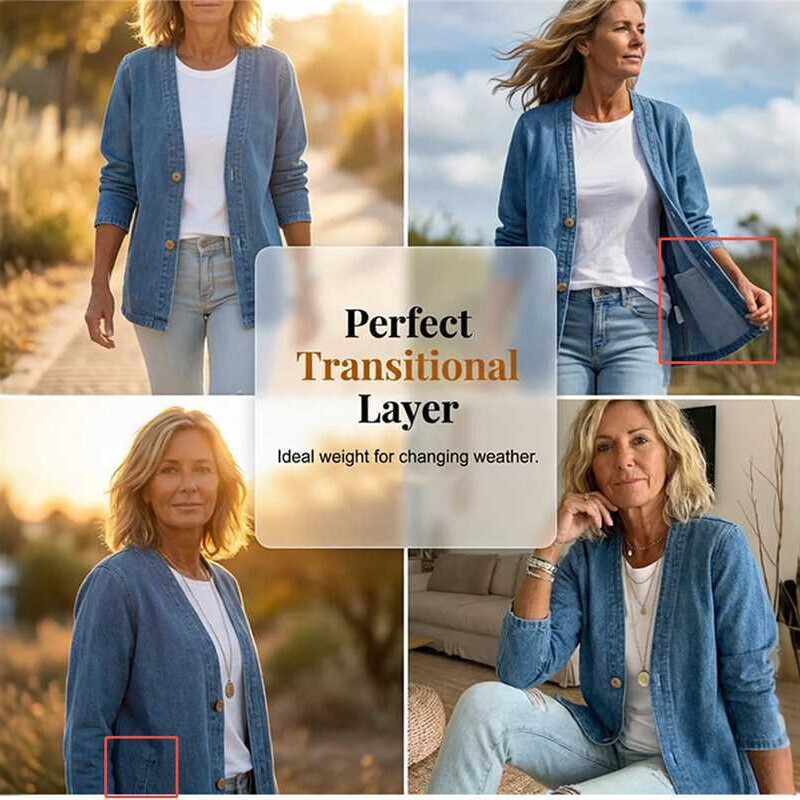 2026 New European and American Style Denim Cardigan for Women, Long-Sleeve Jacket, Casual Versatile V-Neck Single-Breasted Spring and Autumn Transitional Style