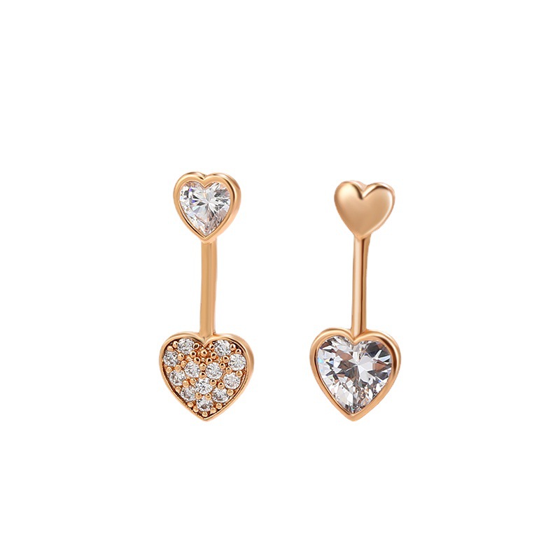 Joyería de Xuping japonés y coreano asimétrico precioso stud pendientes mujeres 18k chapado en oro micro con incrustaciones de circonio pendientes en forma de corazón al por mayor