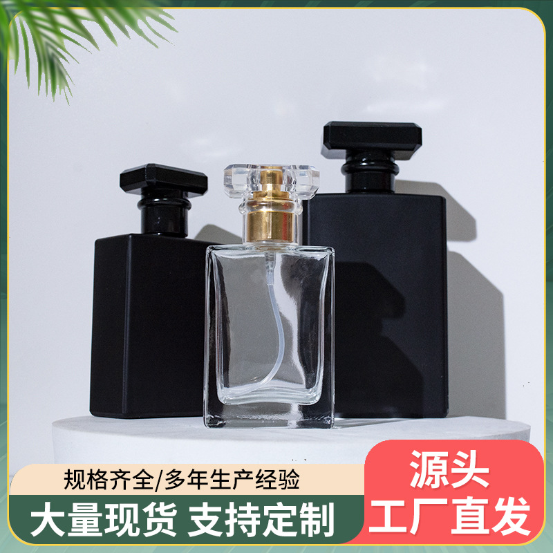 Fábrica directa botella de perfume negro rectangular botella de embalaje transparente botella de perfume cuadrada plana botella vacía
