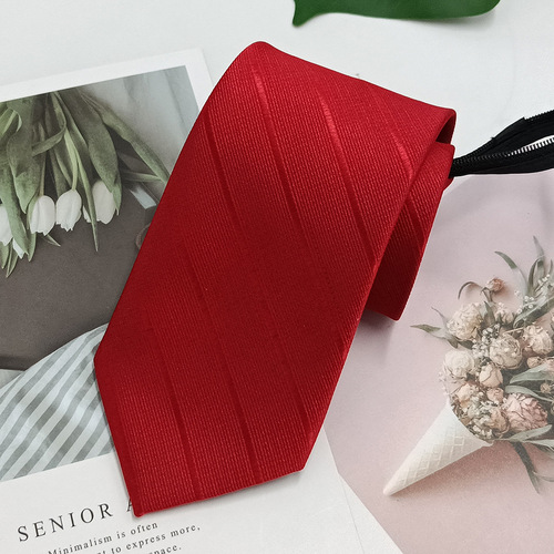 Men's red zipper tie easy-to-pull free style groom and groomsmen business casual tie striped yarn-dyed 8cm