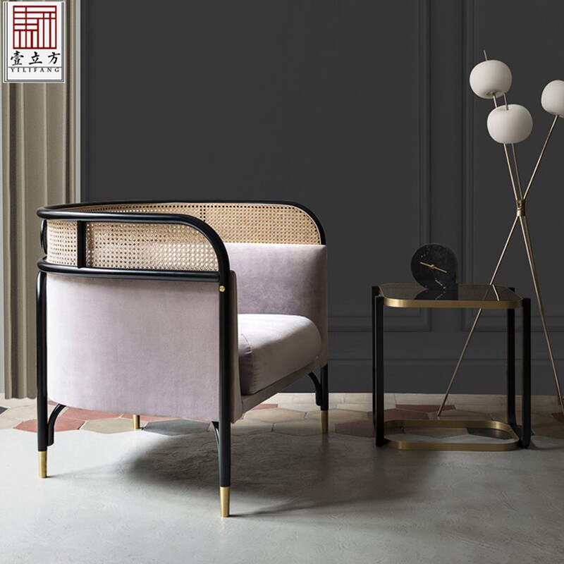 New Chinese-style Nordic solid wood rattan sofa for model rooms, sales offices, and hotel reception and negotiation areas