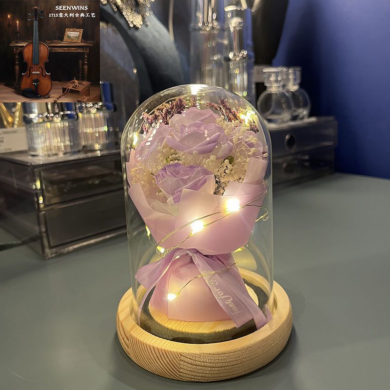 [인기 판매 추천] Zizhixuan - 미스트 퍼플 장미 5송이 - 선물 가방 + 축하 카드 + 배터리 [완제품 배송]