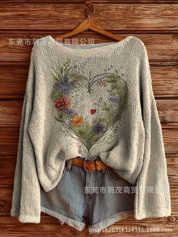 独立站新款高领卫衣仿毛衣 秋冬季碎花圆领宽松毛衣2|undefined