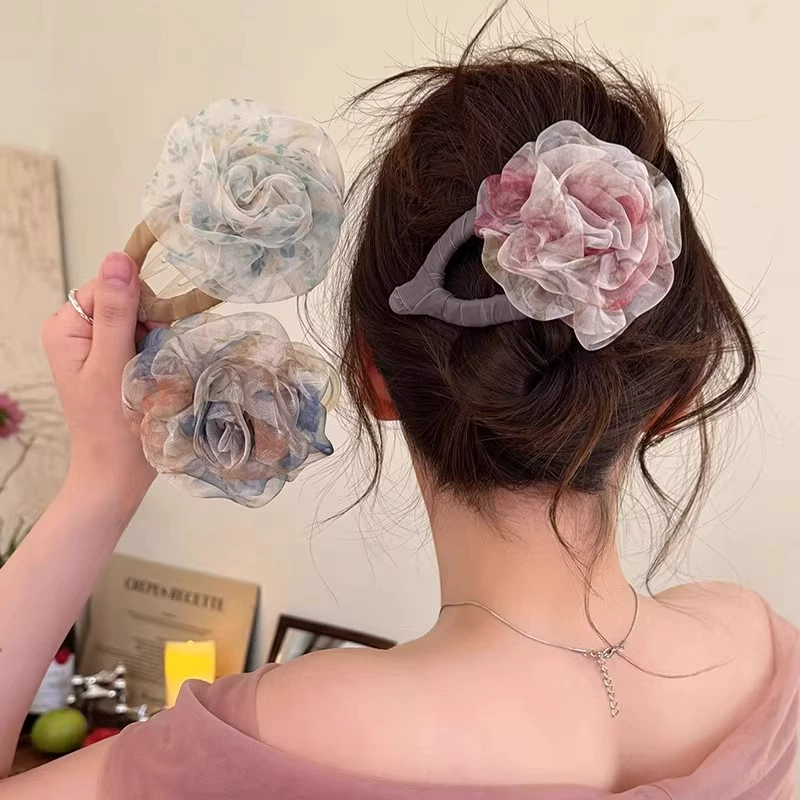 Супер сказочная заколка для волос с большой сеткой и розой для женских волос на затылке, новый высококачественный головной убор с зажимом в виде акулы