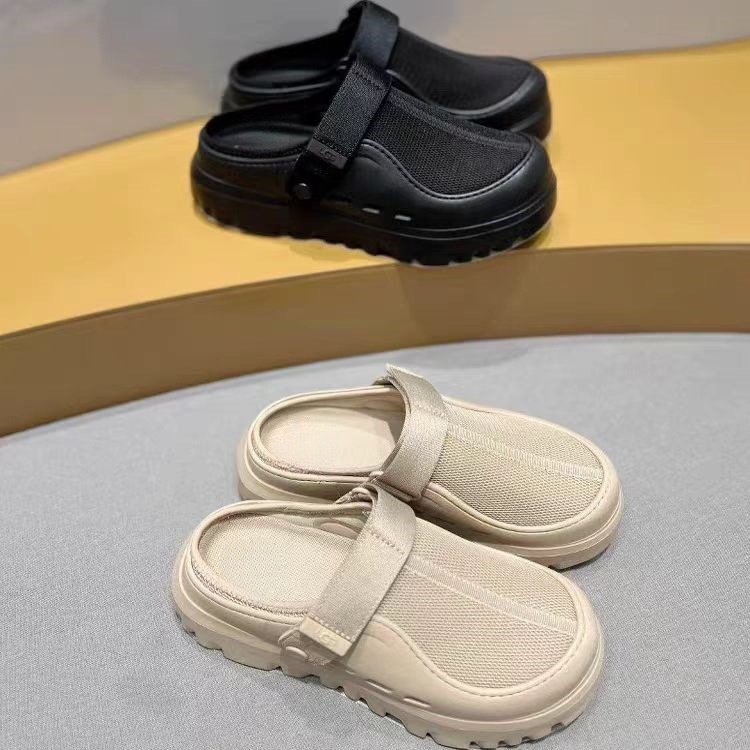 Media pantuflas Baotou de altura de suela gruesa, ropa exterior de mujer, primavera y verano de 2025, nuevos deportes y ocio, sandalias de playa de un pie