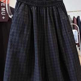 码胖m300斤韩系慵懒风松弛感复古格子休闲裤女秋九分灯笼裤子