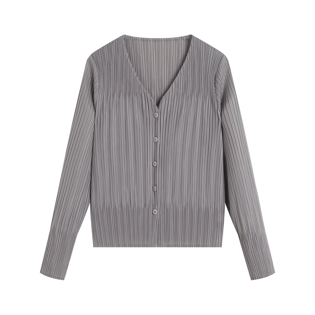 Áo len cardigan nữ V-neck tay dài xếp ly mỏng nhẹ xuân hè — màu đen chi tiết 5