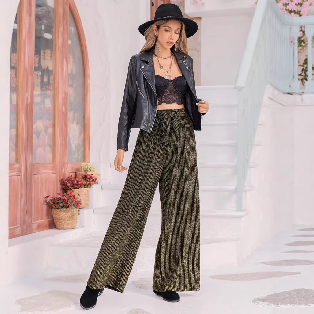 Women's Casual Trousers In Military Green, Relaxed Fit Pull-On Pants With Stylish Asymmetrical Detail_ecoleips.com
