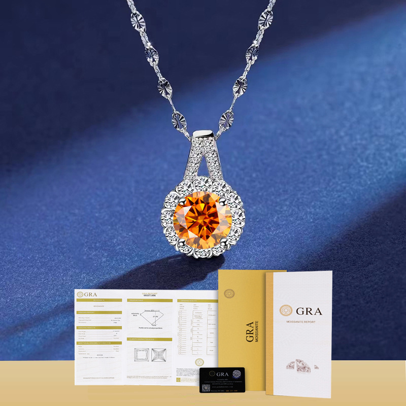 S925純銀1カラット太陽花ネックレス女ins水滴気質莫桑石ペンダントデザイン感シンプルなアクセサリー|undefined