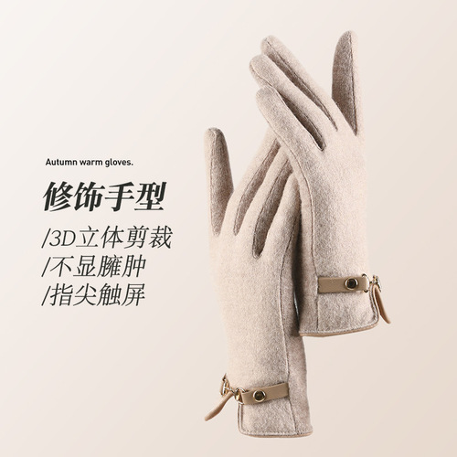 ins wool gloves women's winter cycling cute touch screen outdoor cold protection autumn driving plus velvet warmth Japanese style