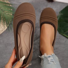 跨境新款透气针织拼色浅口单鞋女外贸平底圆头网鞋套脚豆豆鞋船鞋