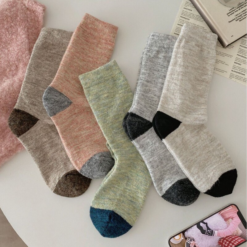 Wool and Mohair Color-Blocked Winter Warm Cotton Mid-Calf Socks for Women, Slouch Socks, Autumn and Winter Socks, Color-Blocked Korean Style Socks Wool and Mohair Color-Blocked Winter Warm Cotton Mid-Calf Socks for Women, Slouch Socks, Autumn and Winter Socks, Color-Blocked Korean Style Socks
