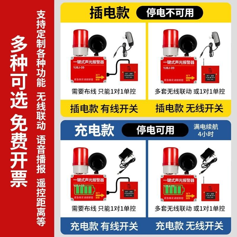 一键声光报警器工业厂房手动火灾逃生按钮无线联动响铃警报装置|undefined