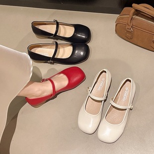 Shallow-Mouthed Flats for Women 2025 New Summer Thick Heel Soft Sole Elegant with Skirt Gentle French Mary Jane Small Leather Shoes