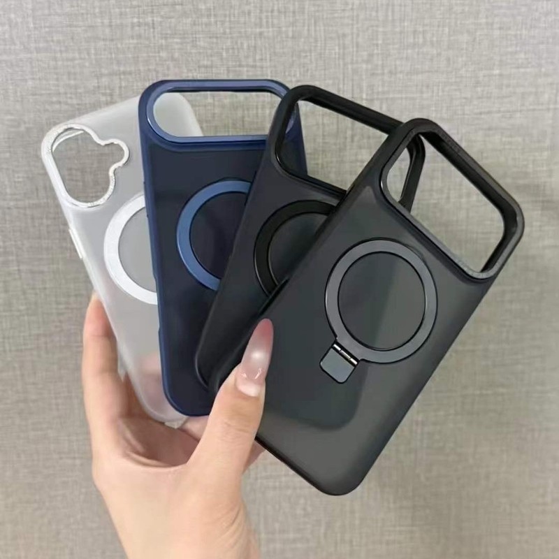 适用iPhone17大孔支点壳苹果16promax半透雾面磨砂磁吸支架肤感壳|undefined