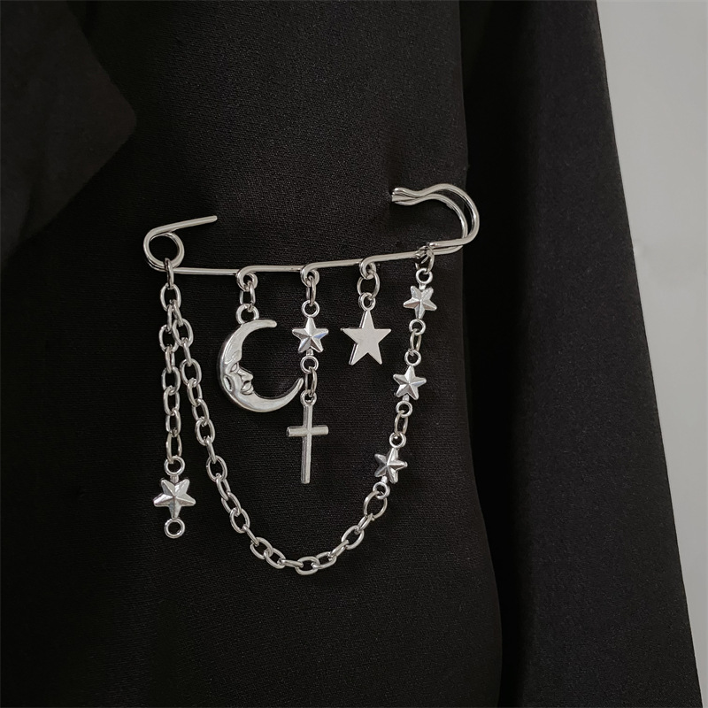 Europäischer und amerikanischer grenzüberschreitender Schmuck: Halbmond-Kreuz-Stern-Brosche, persönliche Anstecknadel für attraktive Frauen, Hut, Kleidung, Anzug_voghion.com