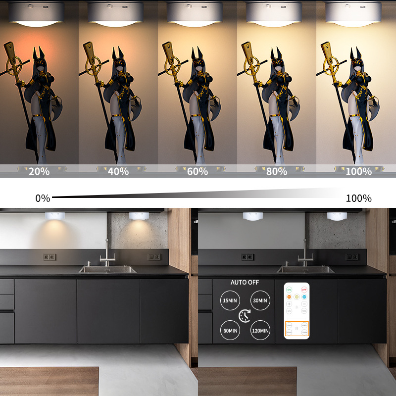 Luz de hockey sobre hielo de 3 colores control remoto atmósfera de carga iluminación de vacaciones LED gabinete cocina oscurecimiento color mezcla magnética luz de la noche