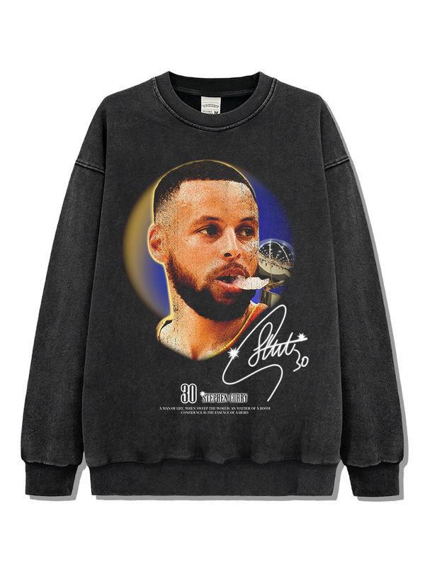 Cross-border American retro Kobe James Curry printed vests high street loose tide 420G washed crew neck vests