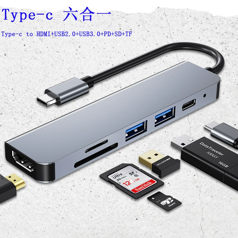 Тип-C к HDMI 6-в-1 USB-C к SD TF USB HDMI 4K Witchi Six-in-1 HUB