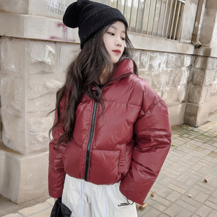 Girls' 2024 Winter New High-End American-Style Short down Jacket with Stand Collar, White Duck Down, Loose and Thickened Puffer Jacket, Trendy