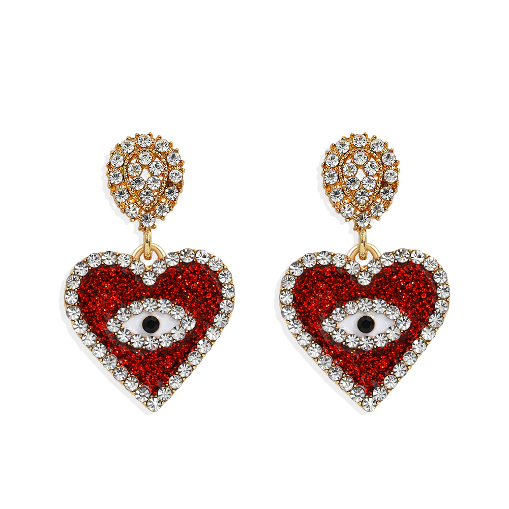 Demon Eyes Heart Diamond Earrings display picture 3