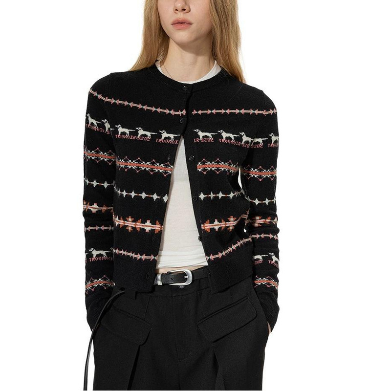 Black Hole Autumn/Winter New Short Cardigan Wool Sweater with Fair Isle Knit for Women Black Hole Autumn/Winter New Short Cardigan Wool Sweater with Fair Isle Knit for Women