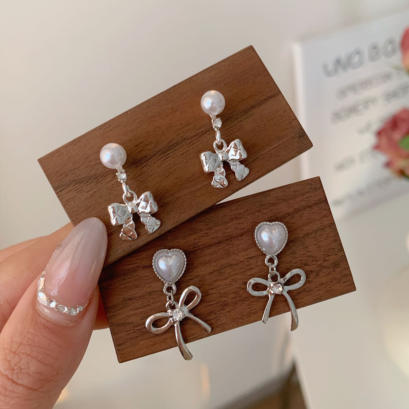 Korean Style Cool Style silver Bow Earrings Women's Silver Needle Tassel Pendant Exquisite All-match Commuter Spring Earrings