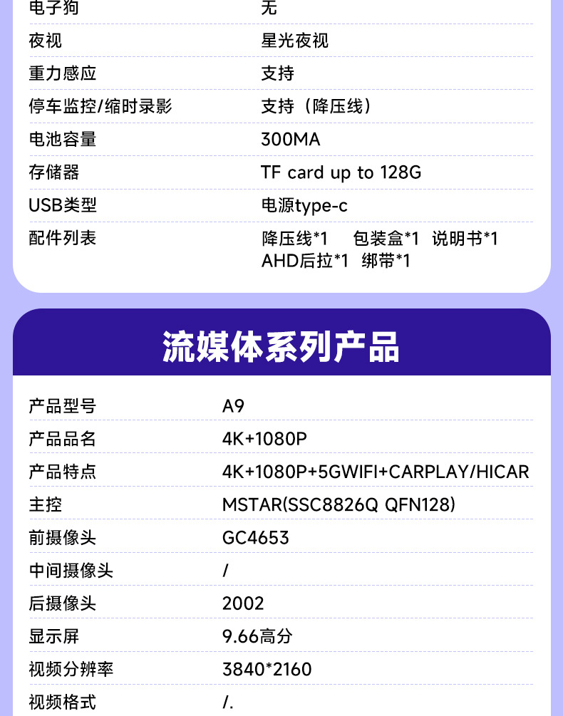 W 10inch Car Distance Display Driving Recorder 4K Hd 360 ° Panoramic Adas/Bsd Mobile Phone-Connected Reversing Camera