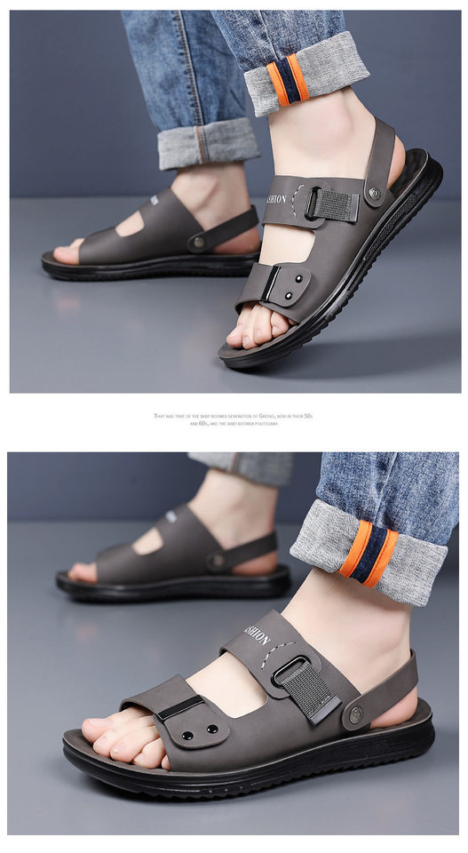 Dép sandal nam quai hở mũi đế mềm thân mềm, kiểu lười hai chức năng đi hàng ngày và đi biển — CS9833 màu vàng, CS9833 màu xám chi tiết 19
