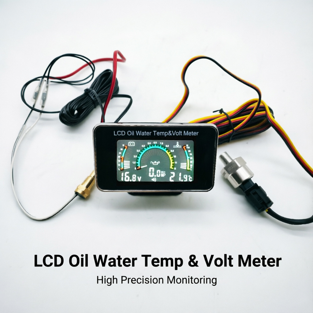 12V24V Car Instrument Three-in-One LCD Meter for Oil Pressure, Oil Temperature, and Voltage for Trucks and Construction Vehicles