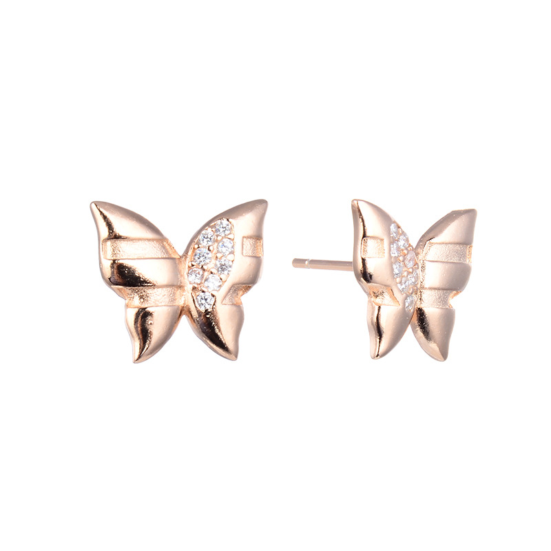 Oro Rosa mariposa Stud pendientes para mujeres 925 plata esterlina 2024 nuevo nicho diseño temperamento pendientes ins estilo pendientes