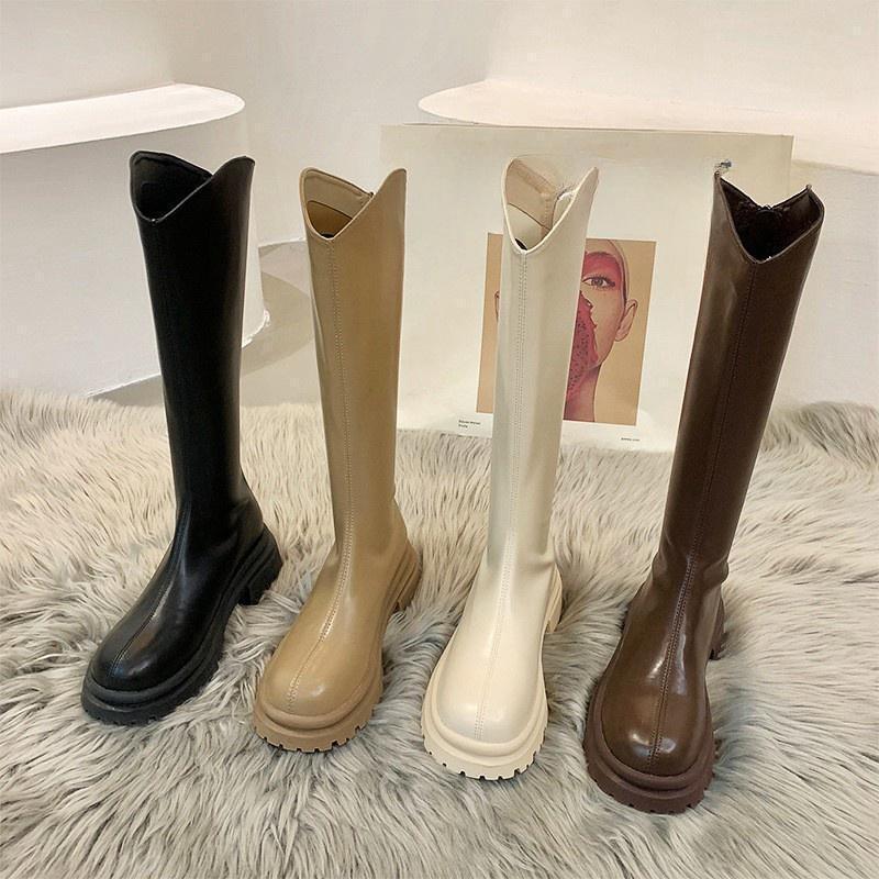 Long Boots Women's Chelsea Boots White Long Boots 2024 New Autumn and Winter Thick-Soled Boots High Knight Boots