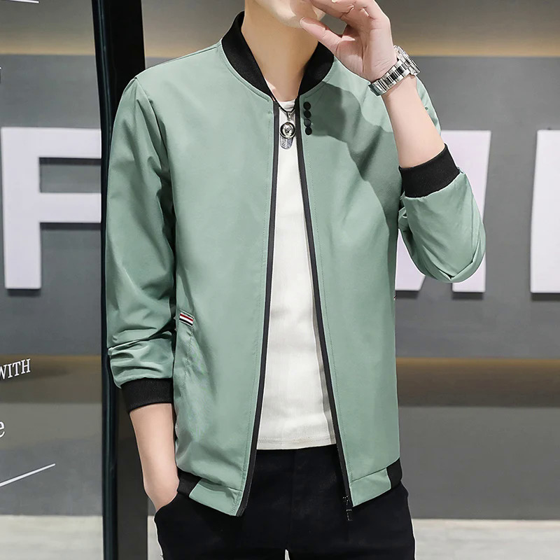 Spring and Autumn New Men's Jacket Coat Simple Solid Color Baseball Collar Zipper Coat Coat Bike Coat