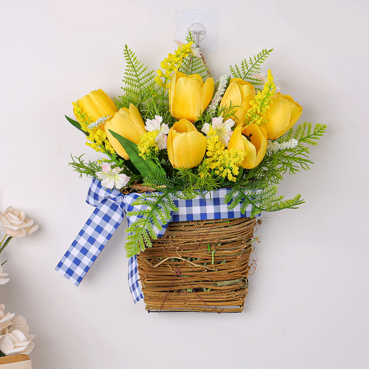 2025 spring tulip flower basket artificial flower fresh small yellow flower ornaments living room sofa decorations pendant wholesale