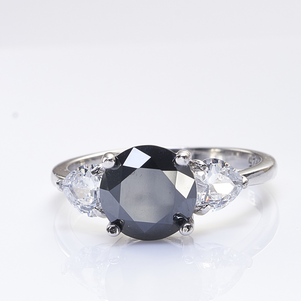 Plata esterlina 3 quilates anillo de piedra de mozanita negra comercio electrónico transfronterizo para anillo de moda de hip-hop negro