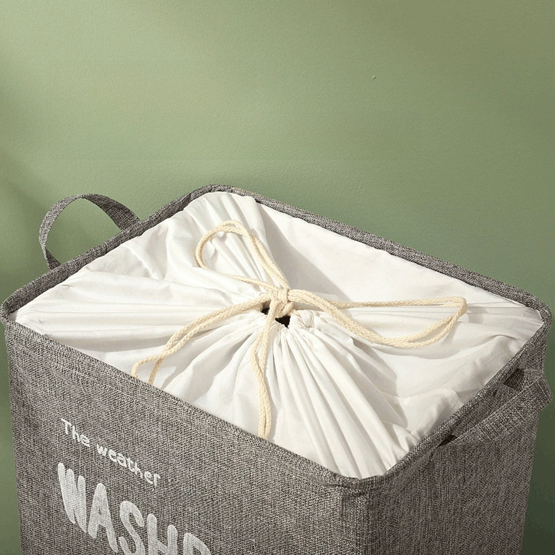 Folding laundry basket, toy, handheld storage basket, storage system, drawstring, cotton and linen
