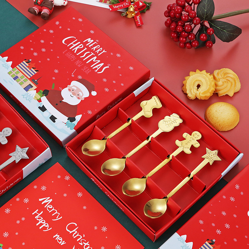 クロスボーダーステンレス製クリスマス食器スプーンクリエイティブコーヒー祭りギフトボックスかわいいセット漫画ジンジャー男スプーン|undefined