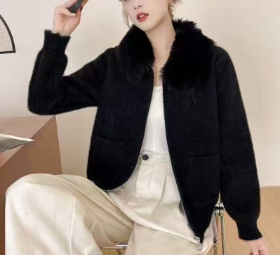 秋冬时尚撞色条纹棒球领拉链开衫毛衣女时尚通勤长袖针织衫外套|undefined