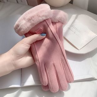 Winter Women's cute fleece-lined thickened winter windproof cycling touch screen cycling warm cold-proof velvet gloves