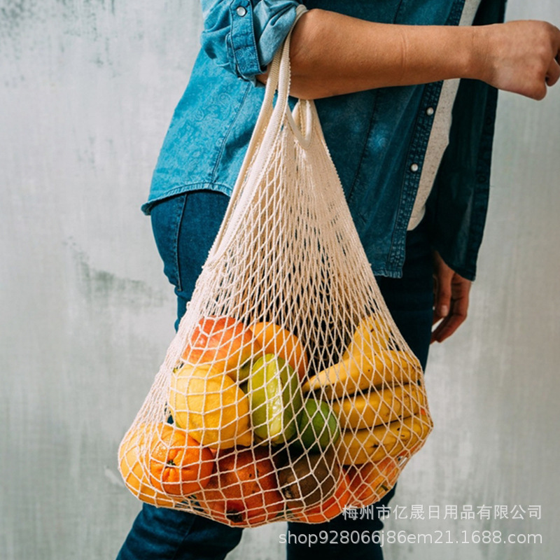 In stock cotton dyed mesh bag portable supermarket shopping mesh bag vegetable and fruit mesh bag hollow pure cotton mesh bag
